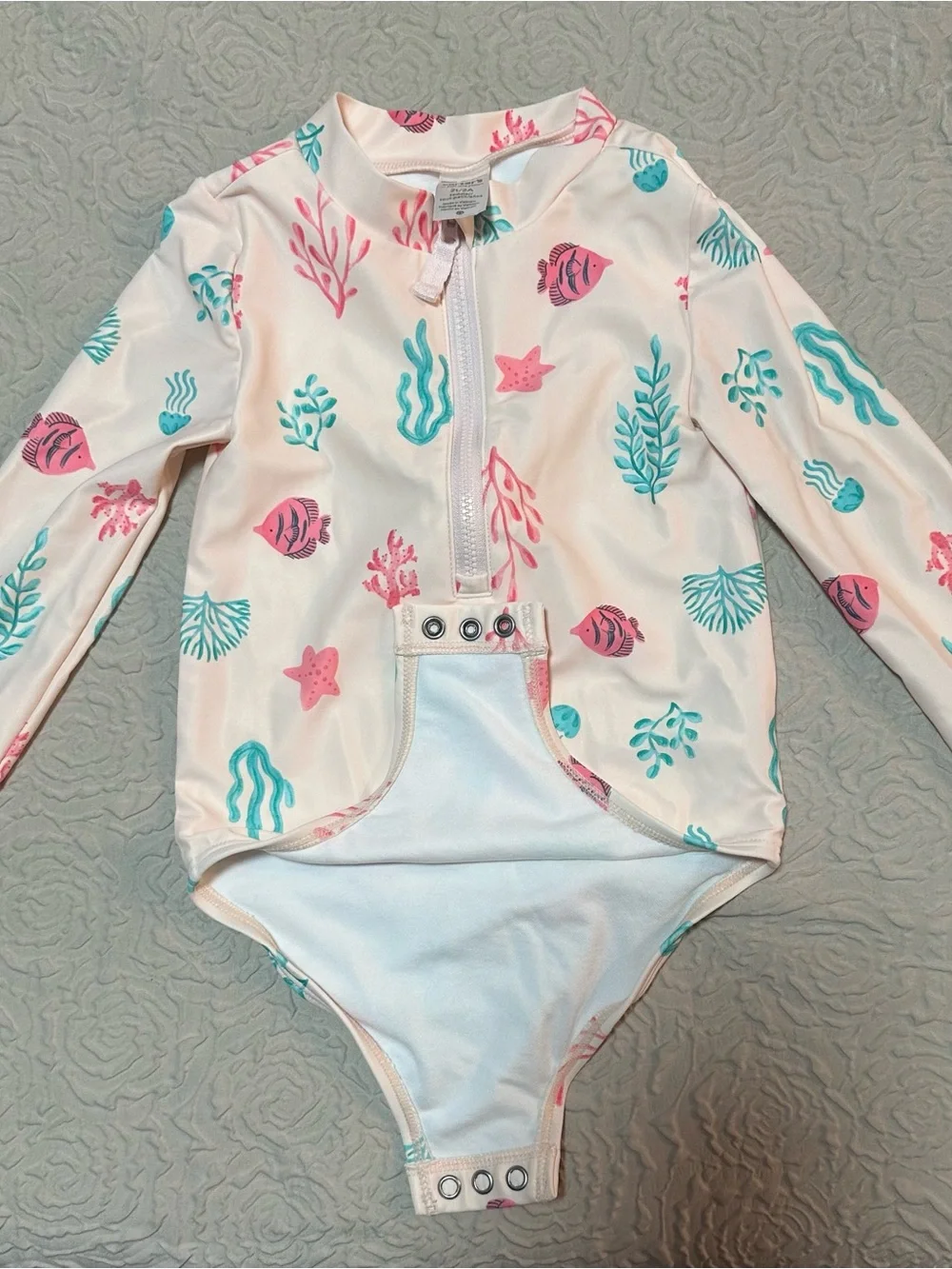 Carter's Long-Sleeve Rashguard Swimsuit in Pink & Teal Sea Life